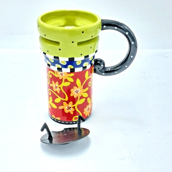 Giftcraft Travel Mug Porcelain With Lid - Psychedelic 1960's Vibe - Picture 5 of 7